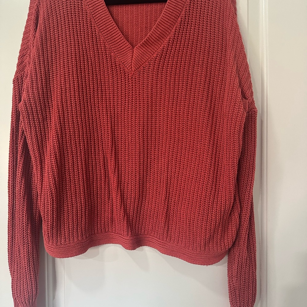 V-Neck Knit Sweater - Red